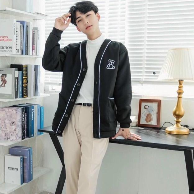 Áo cardigan in bé gấu dễ thương áo khoác bomber varsity áo bóng chày nam nữ chất nỉ cao cấp