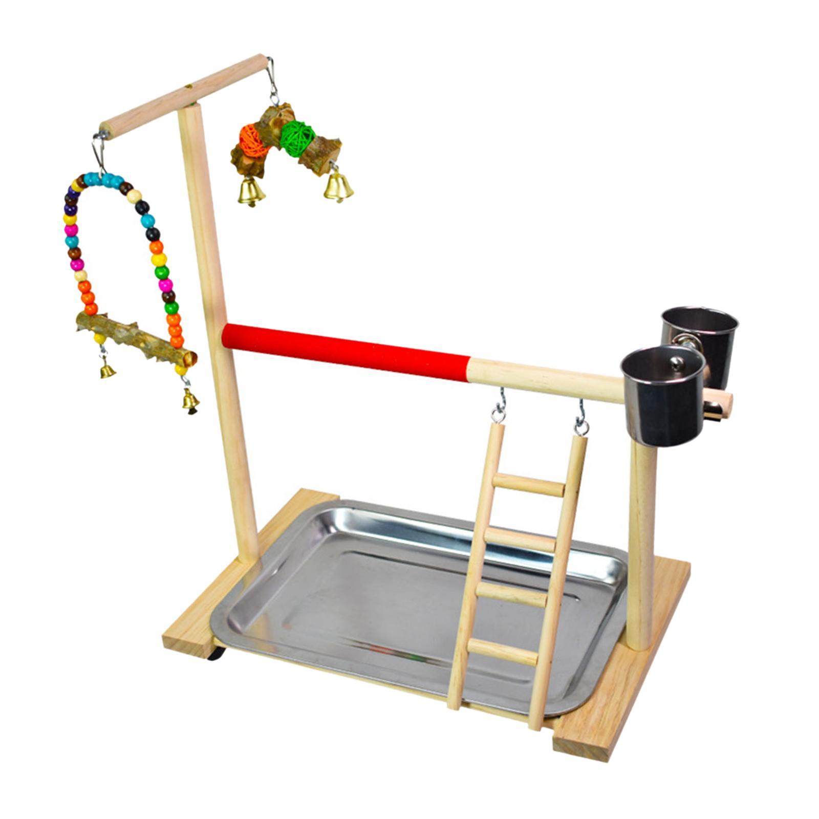 Portable Parrot Perch Stand Wooden Wood Frame Lightweight Bird Playground Adjustable Parrot Stand Perch for Cockatoo Parakeets Climbing