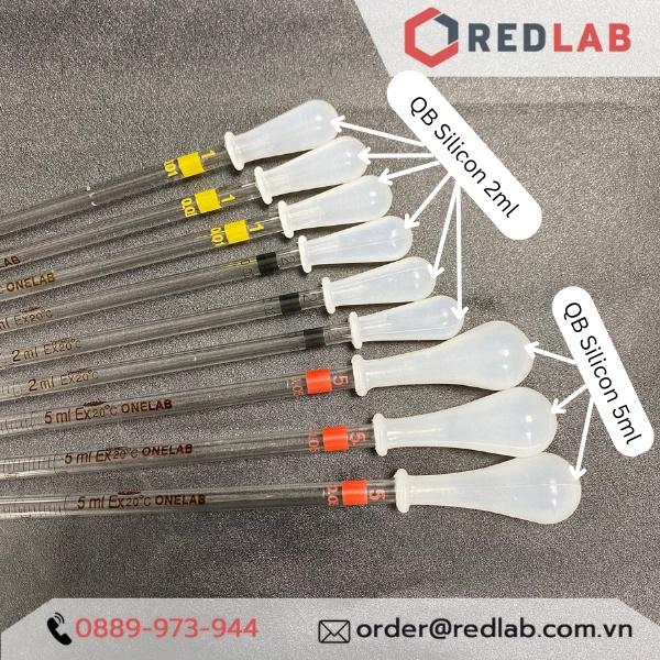 Combo pipet thủy tinh loại dài có chia vạch nhiều thể tích 1ml 2ml 5ml kèm quả bóp Silicon - pipet 2mlQB Silicon