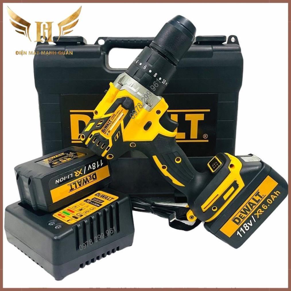 Máy Khoan Pin DeWaLT 118V, Máy Bắn Vít Động Cơ Không Chổi Than, 3 Chức Năng Có Búa, Tặng Bộ Phụ Kiện Như Hình