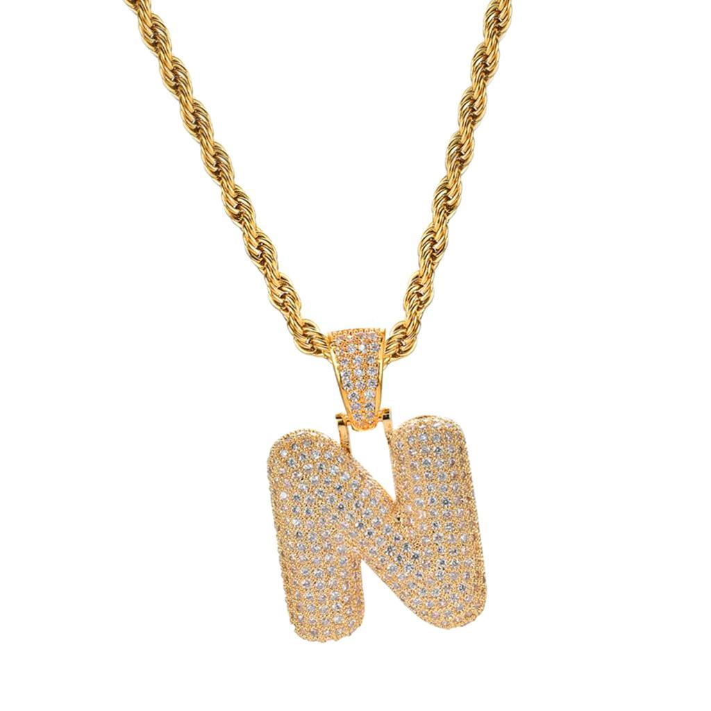 18K 26-letter "N" Pendant With Mini Zircon Stone Necklace  Chain