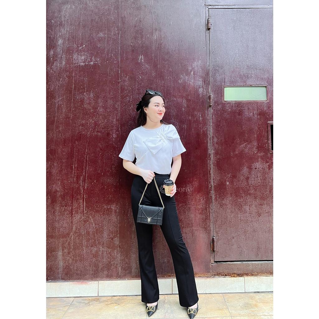 Áo thun kiểu nơ lụa thêu trai trẻ trung, nữ tính, trendy, dáng rộng - Peony
