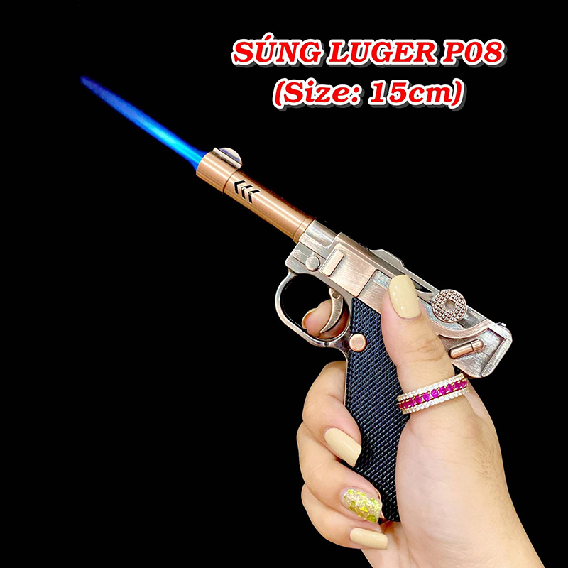 Bật lửa hột quẹt khè hình súng dài LUGER 663 lửa kim size 15cm- xài gas