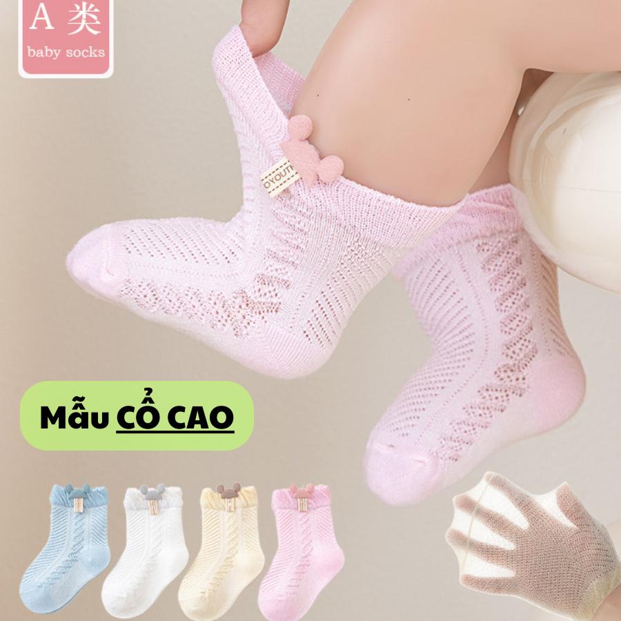 Tất Vớ Lưới Cổ Cao Đính Hình Mickey | Cà Rốt Mềm, Co Giãn Tốt Thoáng Khí Cho Bé Từ 0-2 Tuổi Phù Hợp Cho Mang Quanh Năm - Vàng - Mickey