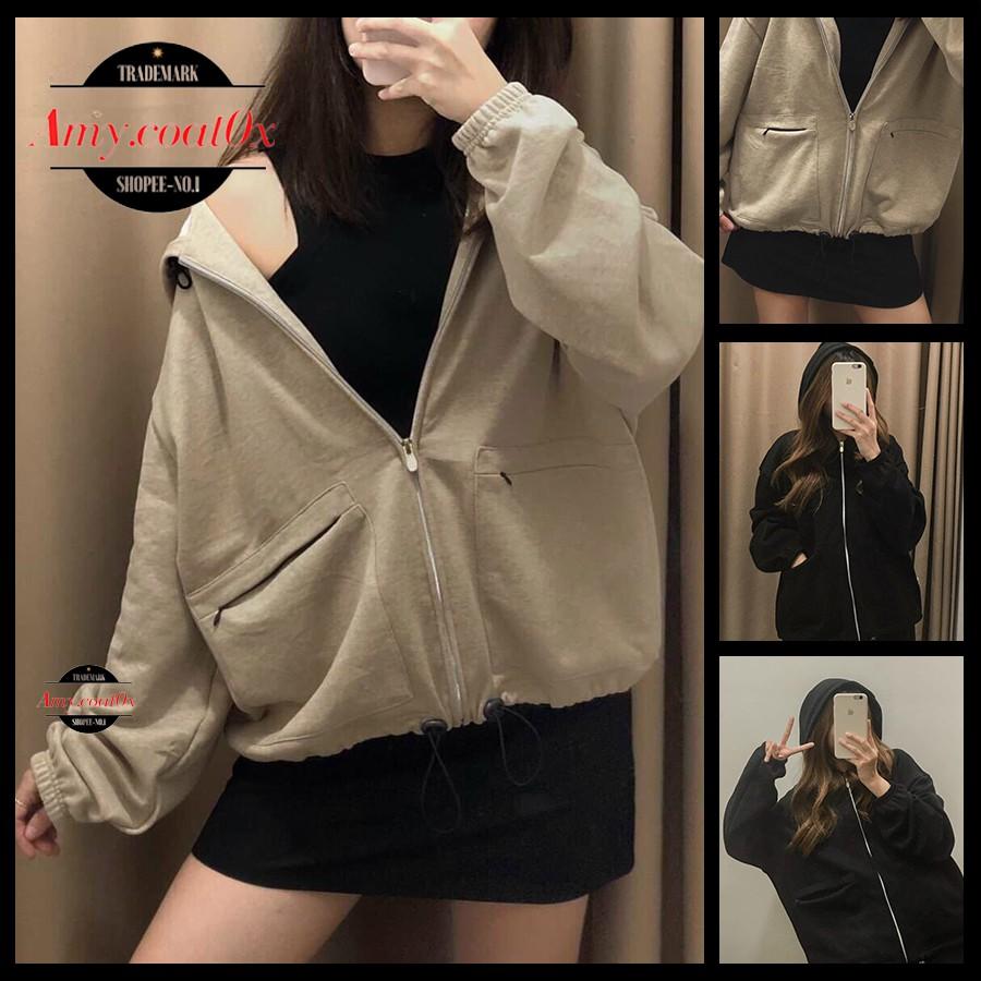 Áo Khoác Nỉ Nữ Túi Khóa Dây Kéo Form Rộng Áo Khoác Khoát Nỉ PE Dày Đẹp Mặc Mát Xịn Cao Cấp - Amy.Coat0x