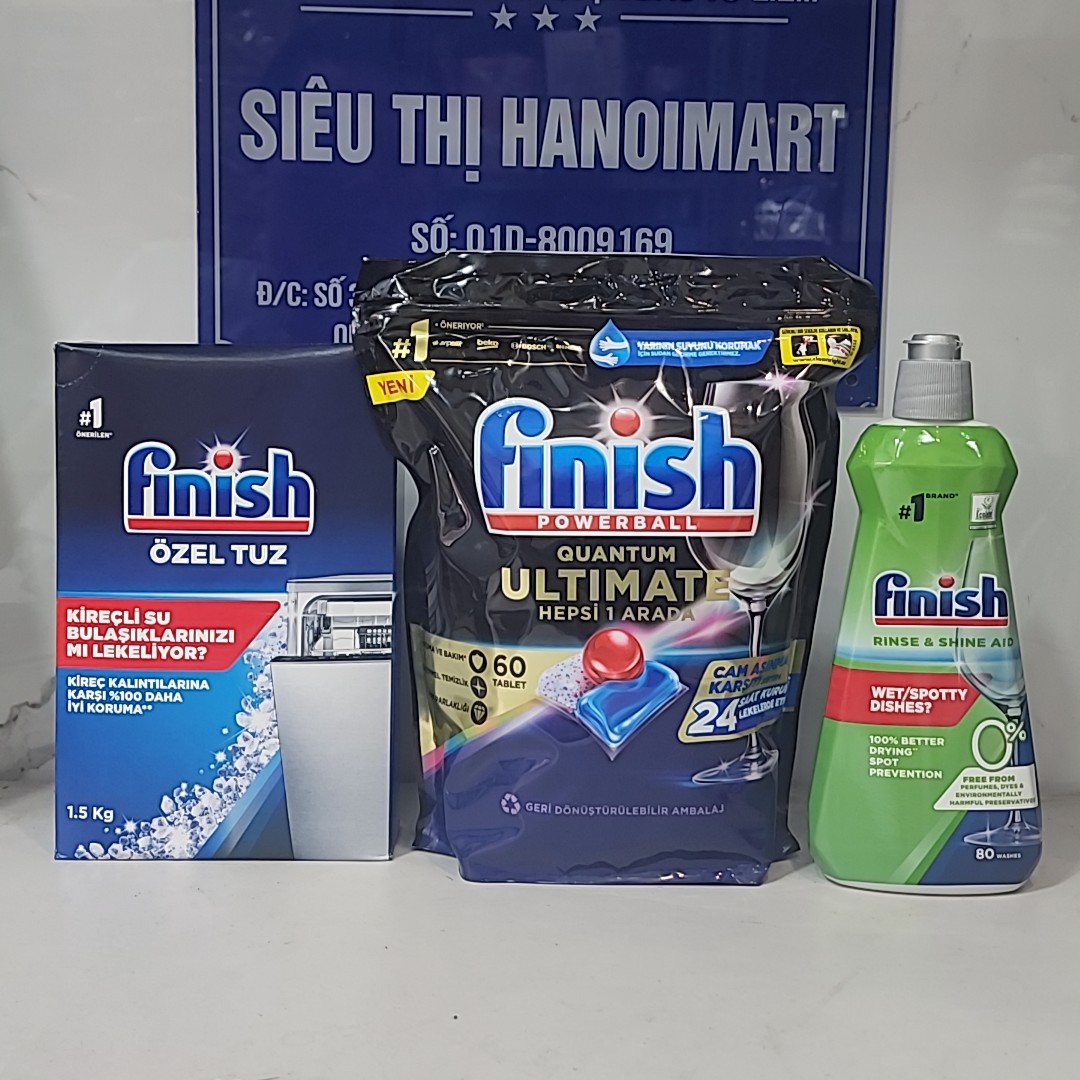 Combo Viên rửa bát Eco 70 viên + Bóng finish Eco 0% 400ml + Muối finish 1,5kg