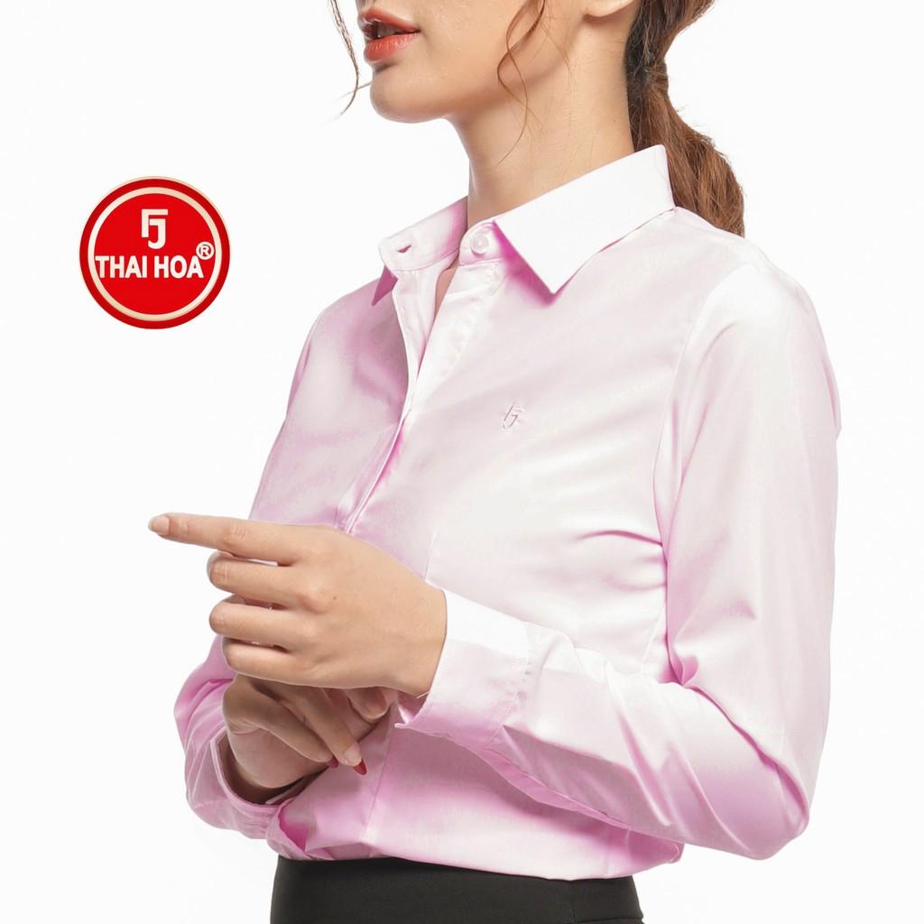 Áo sơ mi nữ Thái Hòa 047-03-01 vải cotton mềm mại thoáng mát màu hồng