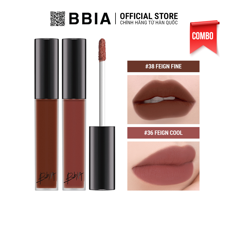 Combo 2 Son Kem Lì Bbia Last Velvet Lip Tint 5g - #38 Feign Fine và #36 Feign Cool