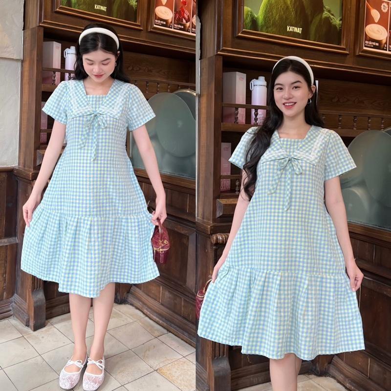 Đầm bầu đuôi cá cổ thuỷ thủ phối viền ren chất Cotton Hàn Váy bầu năng động - Hồng