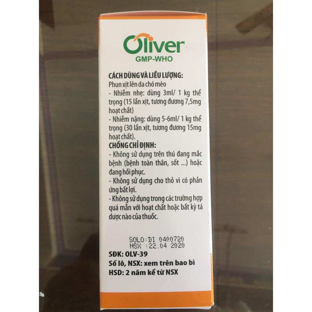 OLIVER FIPRONIL 10 ML &amp; 100ML(DUNG DỊCH PHUN XỊT TRỊ VE, GHẺ, BỌ CHÉT TRÊN CHÓ MÈO)