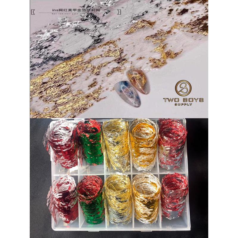 Set hộp 10 ô lưới ren ẩn nhũ trang trí móng nail