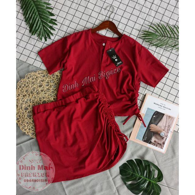 Set croptop áo rút và chân váy rút dây 65-90kg