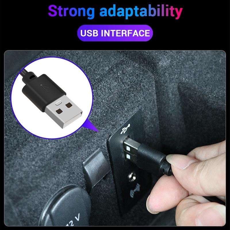 Đèn LED nền nội thất 4 trong 1 nguồn điện USB 12V cho ô tô màu xanh băng/ hồng