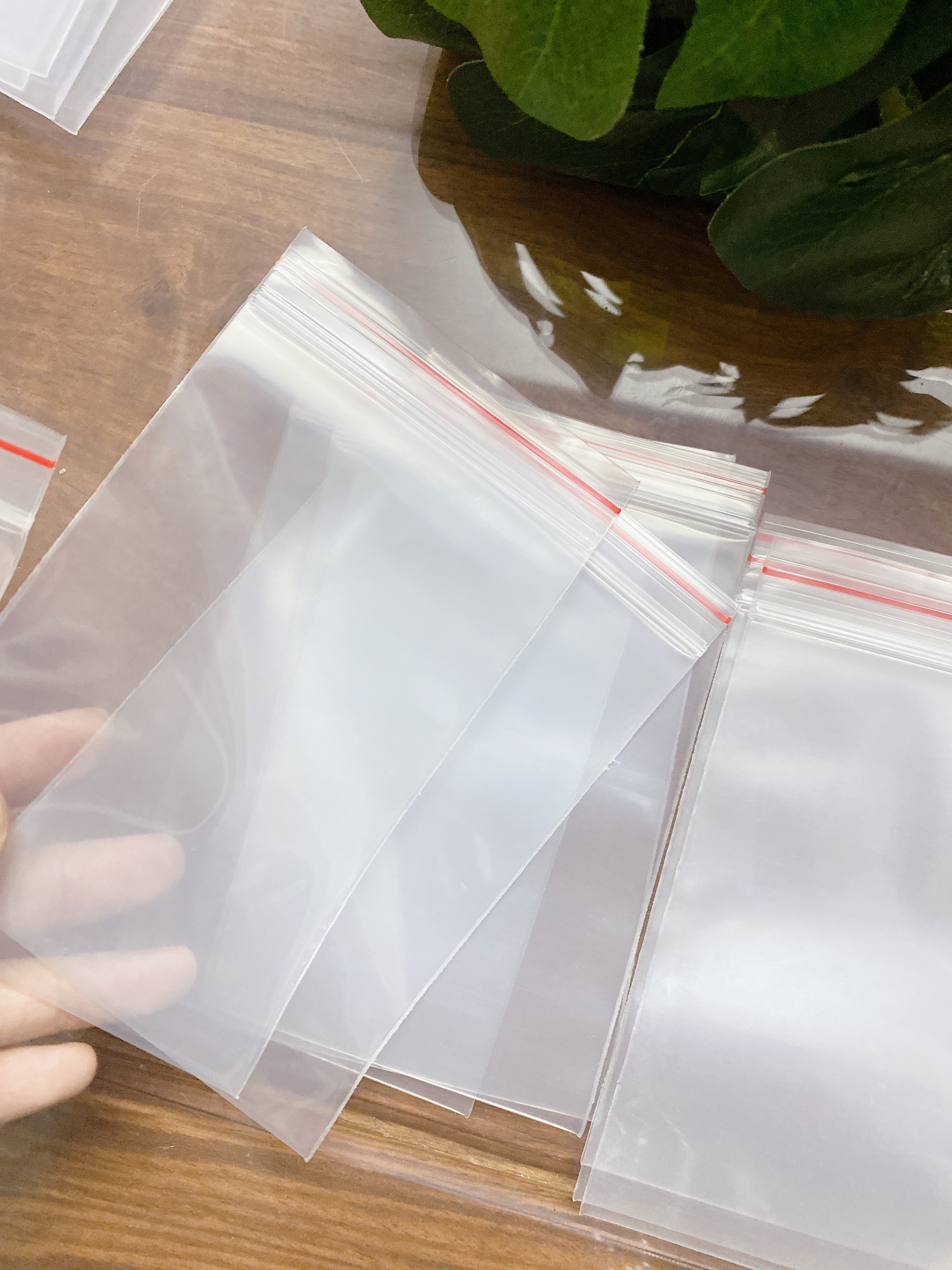 100g Túi Zip Trong Chỉ Đỏ To Size 14cm x 9cm
