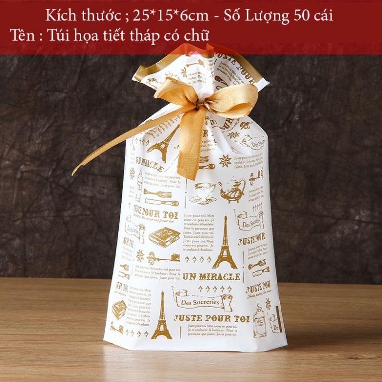 Túi đựng bánh kẹo có dây buộc, nhiều họa tiết, bao bì đựng bánh buộc dây 50 túi/sp - KING OF OPP