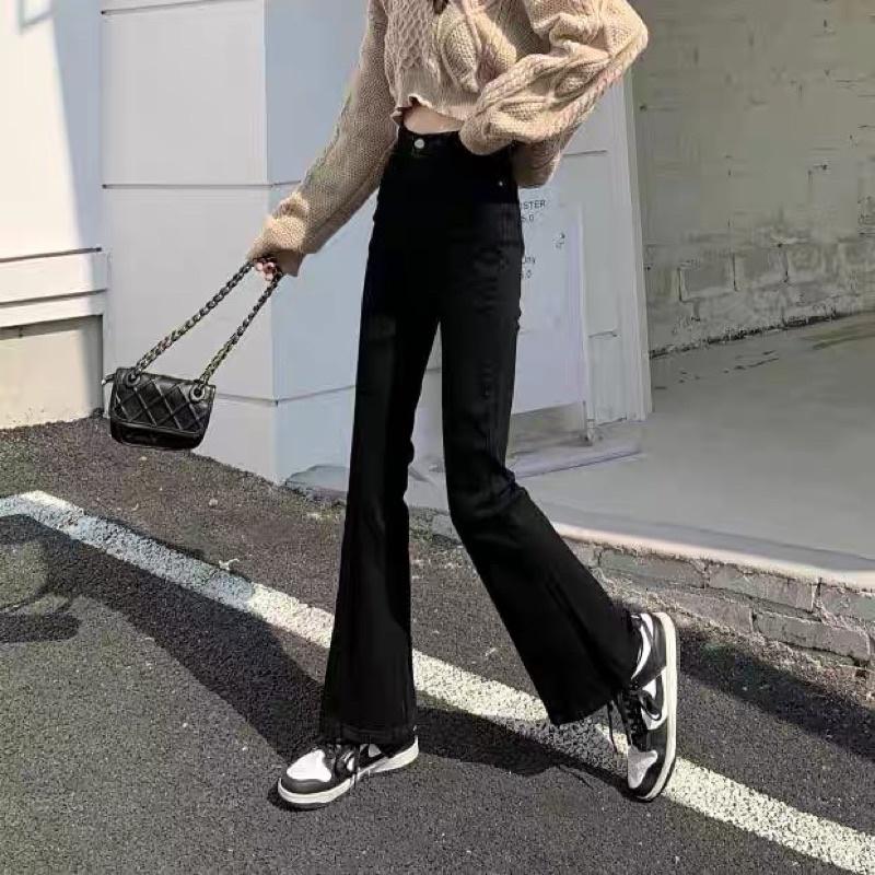 Quần Jeans Nữ Ống Loe Cạp Cao Cài Cúc Loại 1