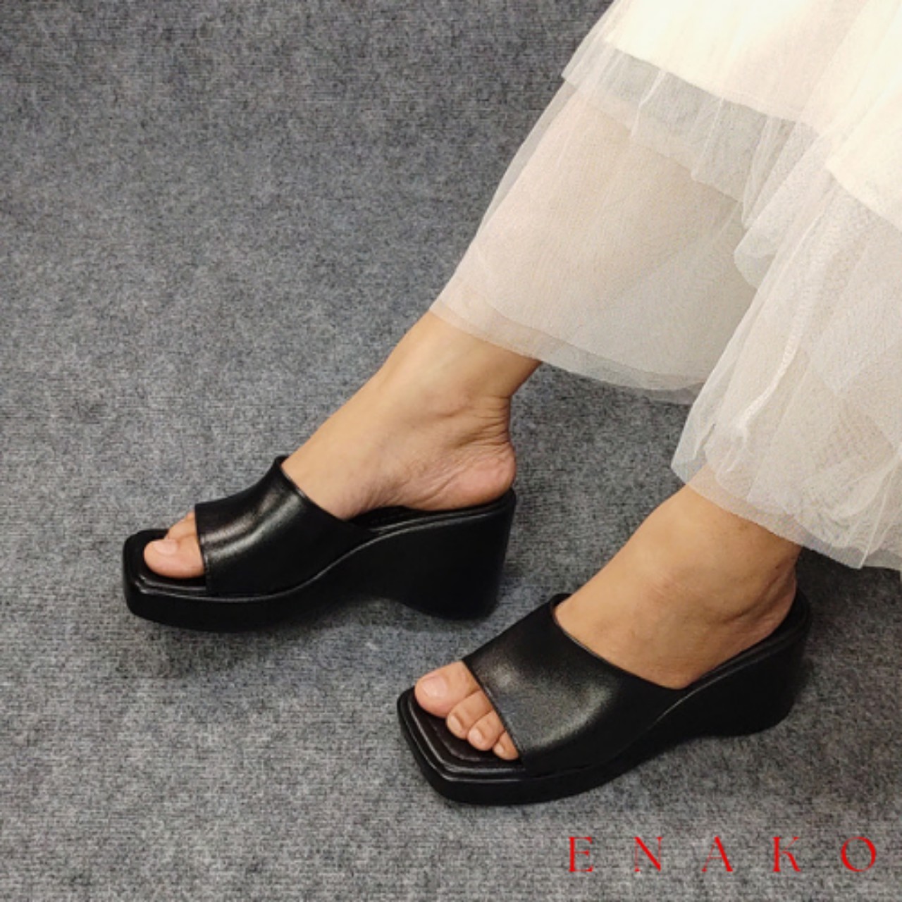 sandal xuồng cao gót enako tp13727 - mũi vuông quai ngang cao 7cm