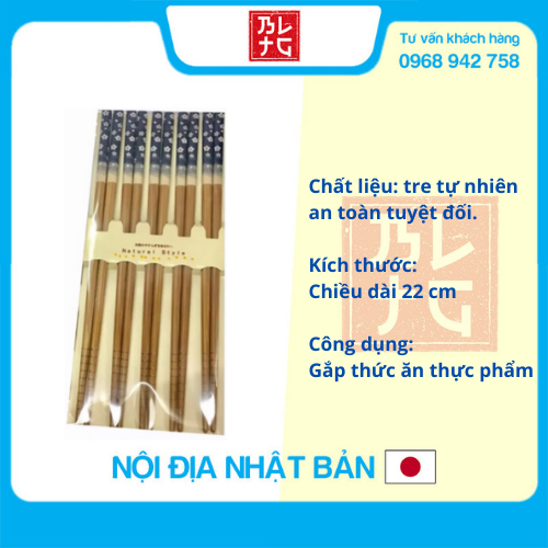 Bộ 5 đũa mẫu hoa xanh nội địa Nhật Bản