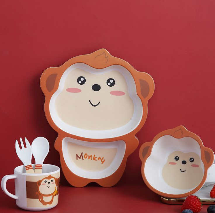 5 Cái/bộ Đĩa Đựng Đồ Ăn Cho Bé Bộ Đồ Ăn Trẻ Em Hoạt Hình Cho Bé Ăn Món Ăn Trẻ Em Sợi Tre Tự Nhiên Ăn Tối Với Bộ Bát Dĩa Ly Muỗng Đĩa
