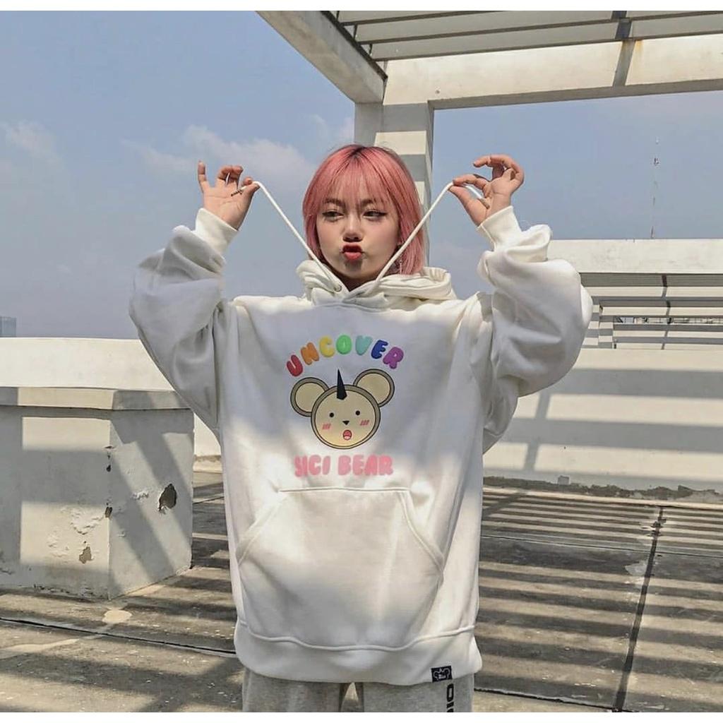 Áo Hoodie Local Brand Uncover Thỏ Nam Nữ Vải Nỉ Bông Unisex, Áo Hoodie UNCOVER SICI vải dày dặn cao cấp, Áo hoodie nam nữ Uncover Sici Bear Unisex Form Rộng Ulzzang