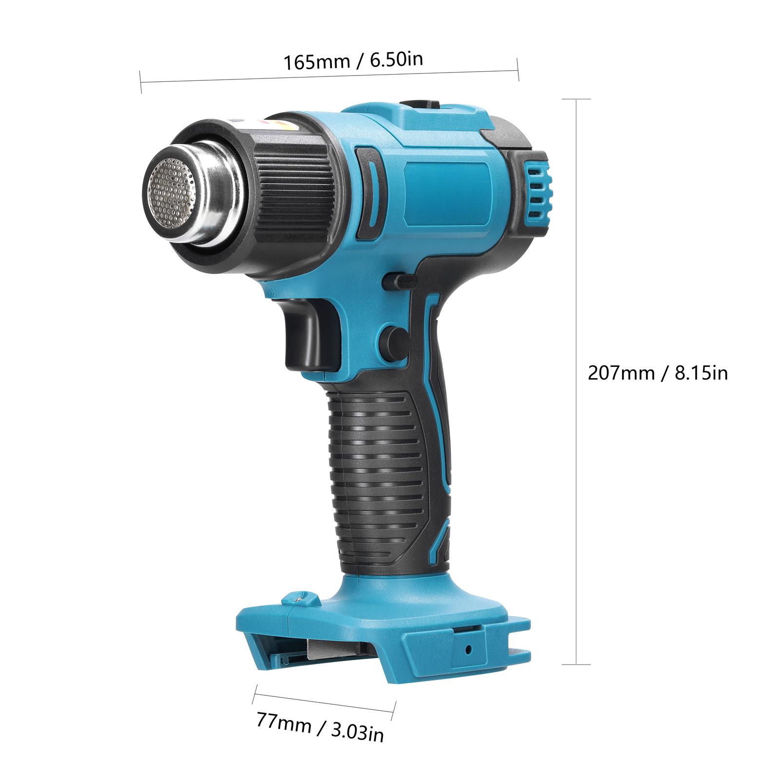 Cordless Handheld Hot Air Machine Digital Display Lithium Rechargeable Heating Equipment 50-300℃ Temperature Adjustable Power Tool with 4 Nozzles Compatible with Makita Lithium Battery