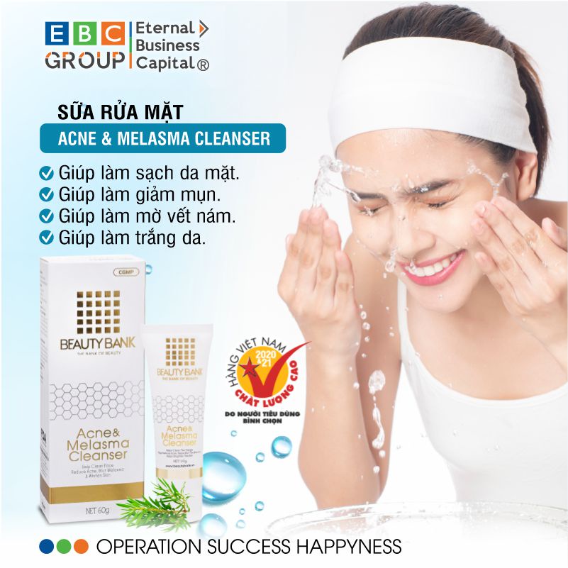 BEAUTY BANK - Sữa Rửa Mặt ACNE & MELASMA CLEANSER , giảm mụn, mờ nám, trắng da