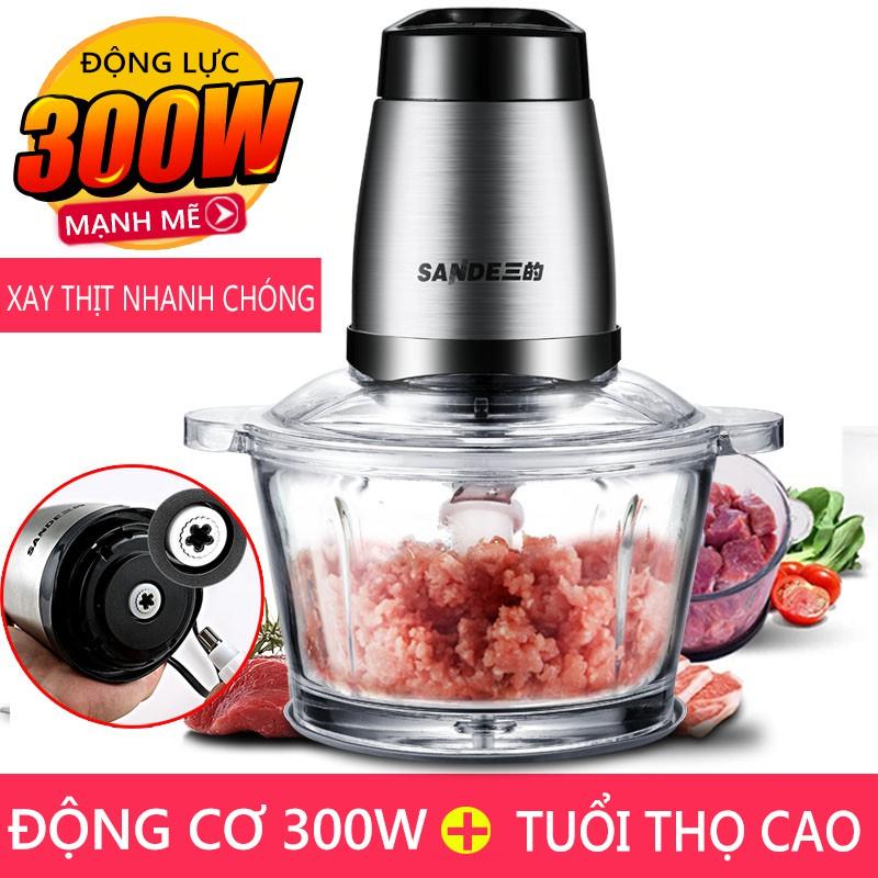 FU100- máy xay thịt hiệu SANDE máy xay đa năng dao thép trục thép nồi xay thủy tinh lưỡi dao kép lực xay mạnh mẽ 300W