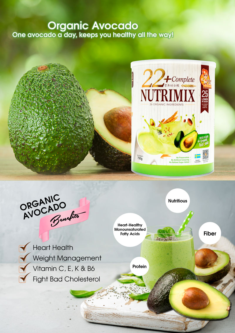 Combo 2 hộp bột ngũ cốc dinh dưỡng cao cấp 22+ Complete Nutrimix - Organic Avocado ( vị Bơ hữu cơ) 750g hộp + Tặng 1 hộp Wheat Grass (Mầm lúa mì) 250g