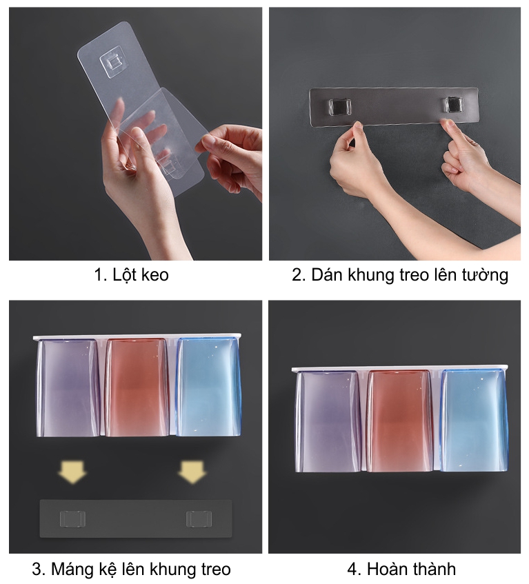 Kệ dán tường đựng bàn chải, kem đánh răng kèm ly súc miệng hút từ