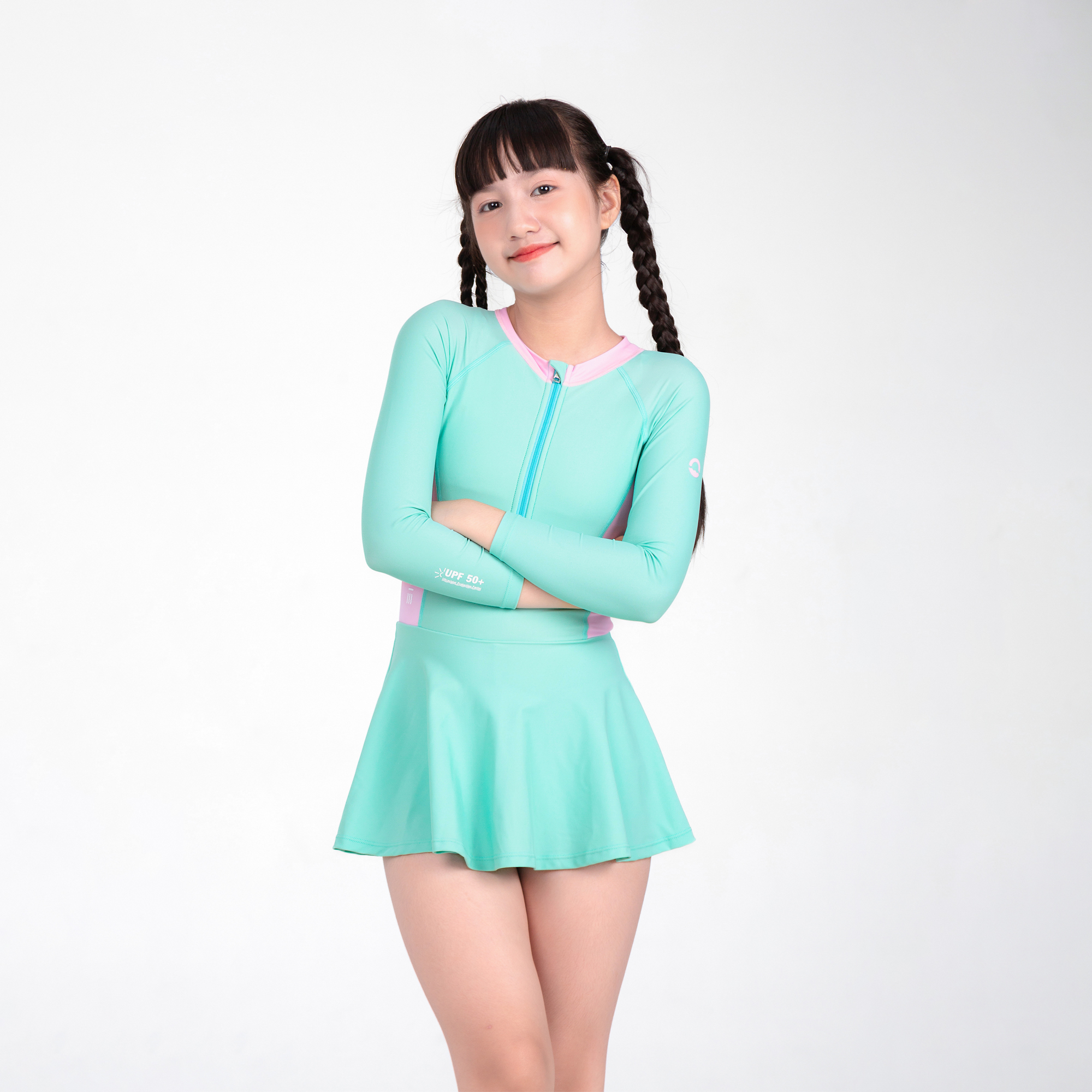 Đồ bơi bé gái liền thân váy Xanh dễ thương SOBIE