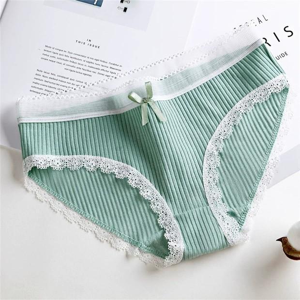 Quần lót nữ cotton gân tăm viền ren trắng dễ thương