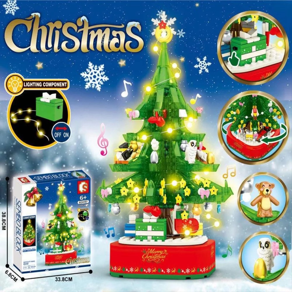 Đồ Chơi Lắp Ráp Xếp Hình Giáng Sinh SEMBO BLOCK Christmas Music Tree – Cây Thông Noel Kèm Đèn và Hộp Phát Nhạc (486 chi tiết)