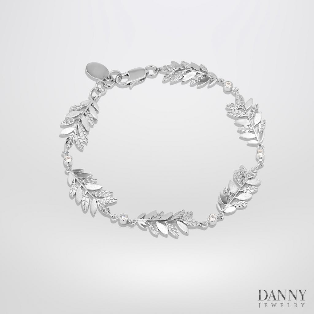 Lắc Tay Danny Jewelry Bạc 925 Xi Rhodium/Vàng hồng Lá Nguyệt Quế Đính Đá CZ LT006