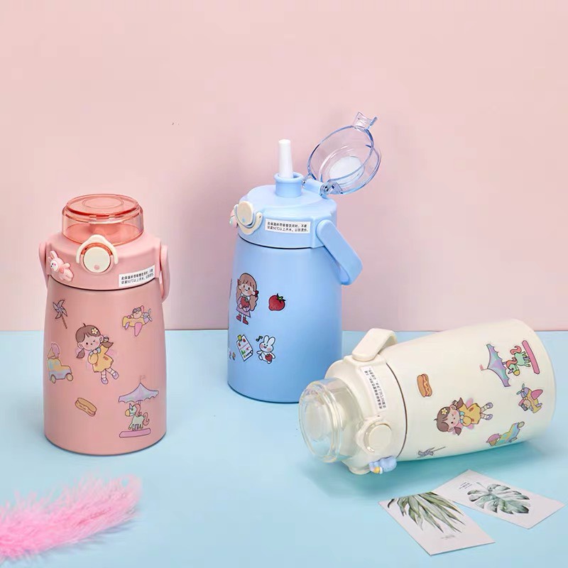 Hình ảnh Bình nước giữ nhiệt 750ml , bình giữ nhiệt cute kèm ống hút, lõi inox SUS304 cao cấp không rỉ - Chính hãng HENRYSA