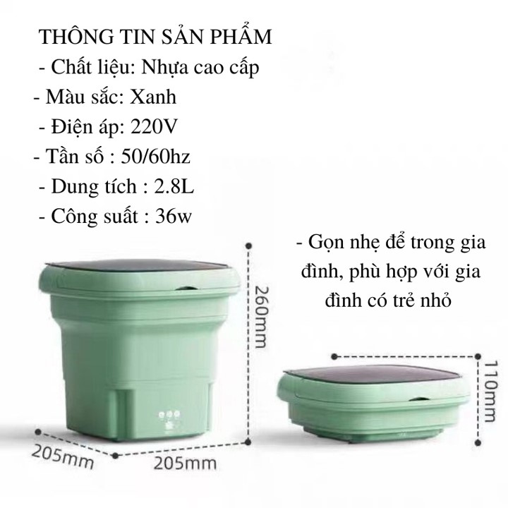 Máy giặt mini TOKORO gấp gọn có tay cầm siêu tiện lợi