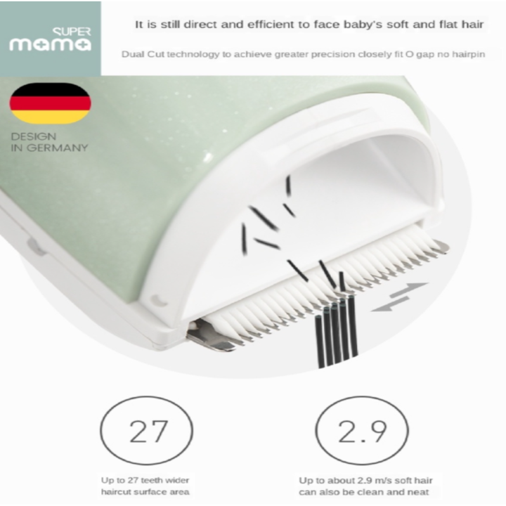 Tông đơ cắt tóc cho bé nhãn hiệu Super Mama SM-3689 tích hợp đầu hút tóc không gây ngứa, lưỡi cắt ceraramic- Hàng chính hãng