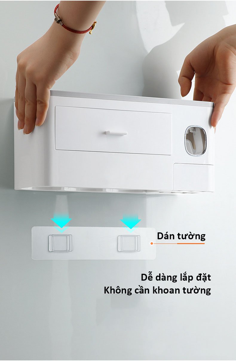 Bộ Nhả Kem Đánh Răng Tự Động - Có Kệ Để Đồ + Kệ Treo Bàn Chải Đánh Răng - - Hàng Chính Hãng.