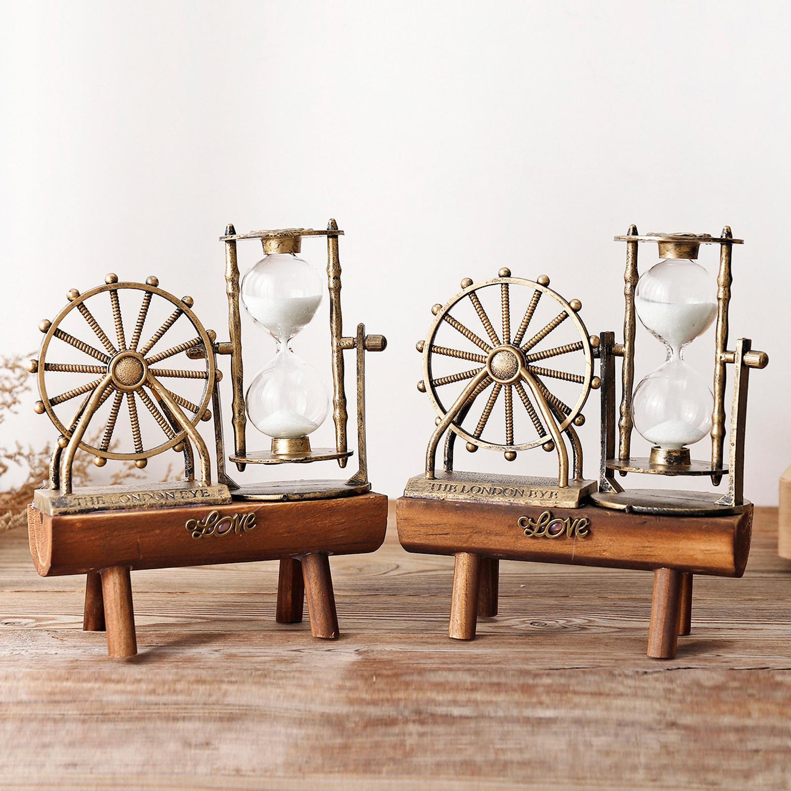 Sky Wheel Hourglass Rotating Sand Timer Home Decoration Wooden Base