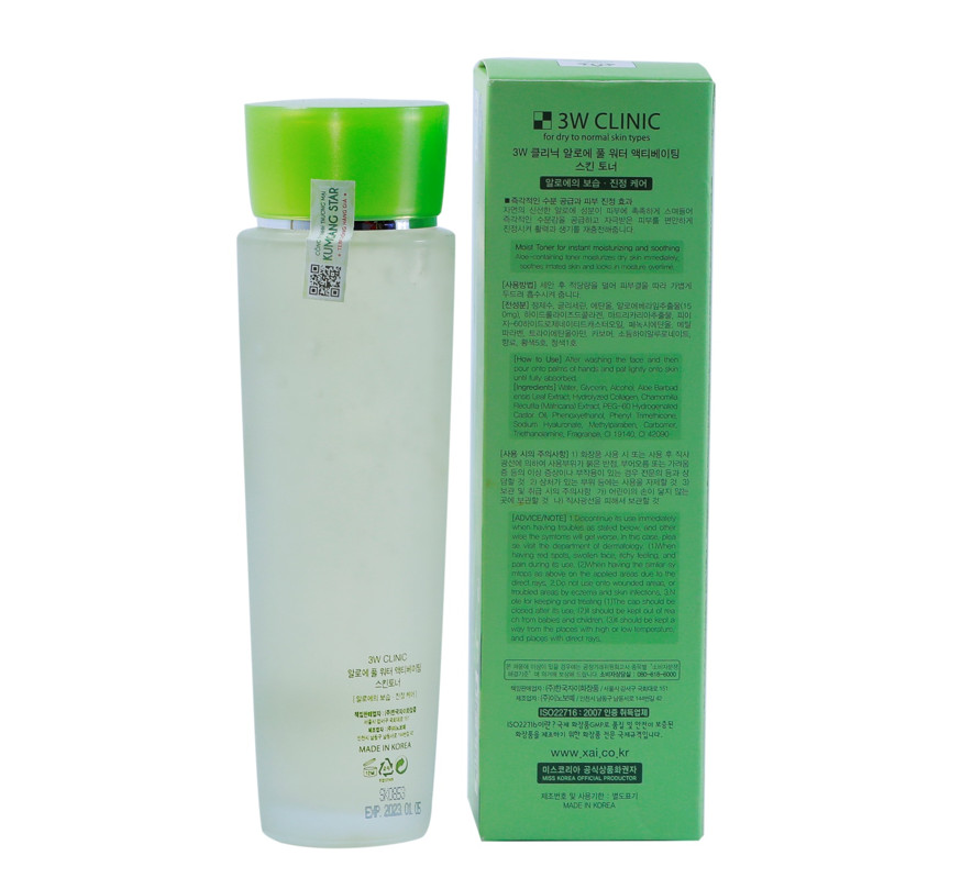 Nước hoa hồng dưỡng trắng da cấp nước tinh chất Lô Hội 3W Clinic Aloe Full Water Activating Skin Toner 150ml