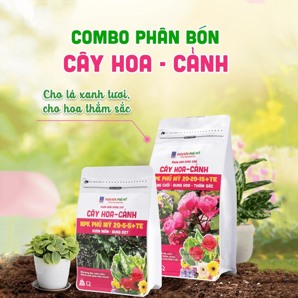 Phân bón NPK Phú Mỹ 20-20-15+TE Cây hoa - cảnh - Gói 1kg