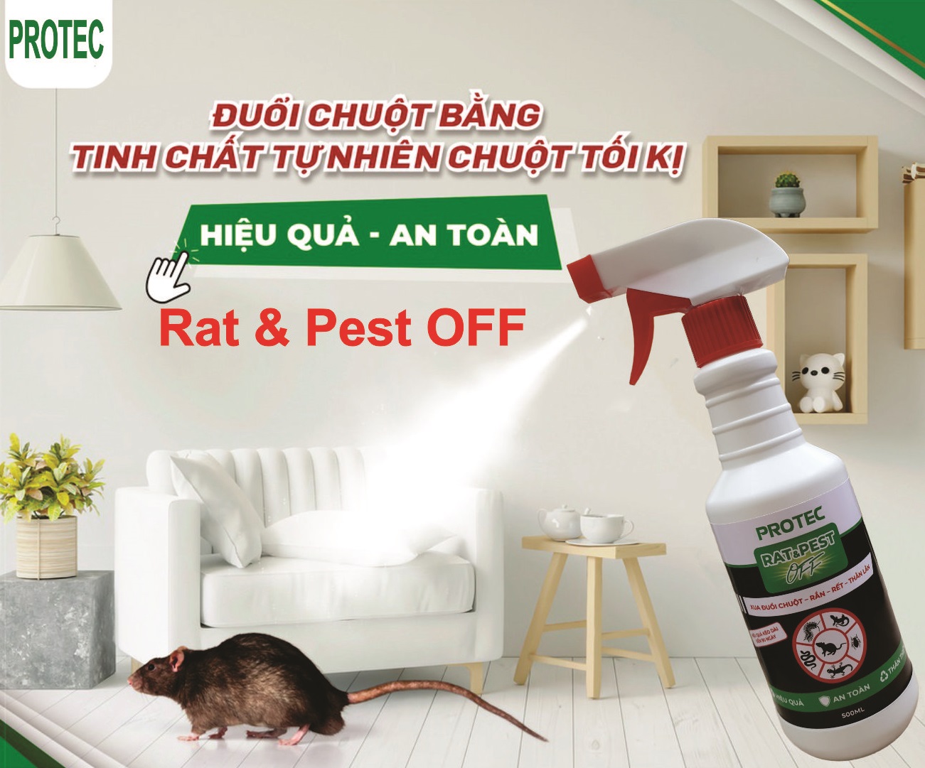 Chai Xịt Đuổi Chuột Protec - Hiệu Quả Đến 90 Ngày - Rat &amp; Pest OFF