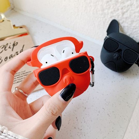 Bao Case Silicon Cho Tai Nghe Apple AirPods 1 / AirPods 2 - Chó Đỏ Đeo Kính Đen