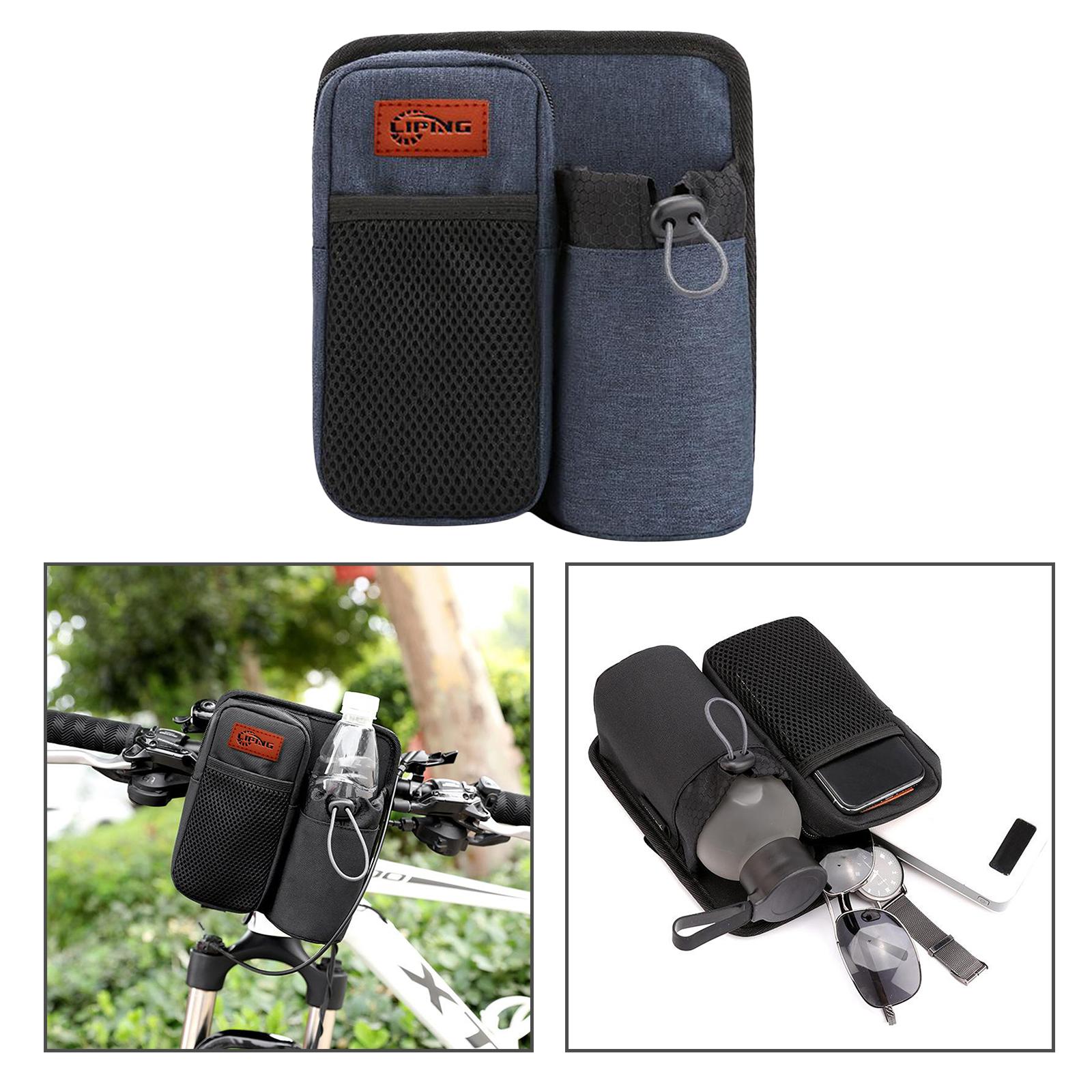 Front Bike Handlebar Bag Storage Phone Holder Bottle Drawstring Pouch Black