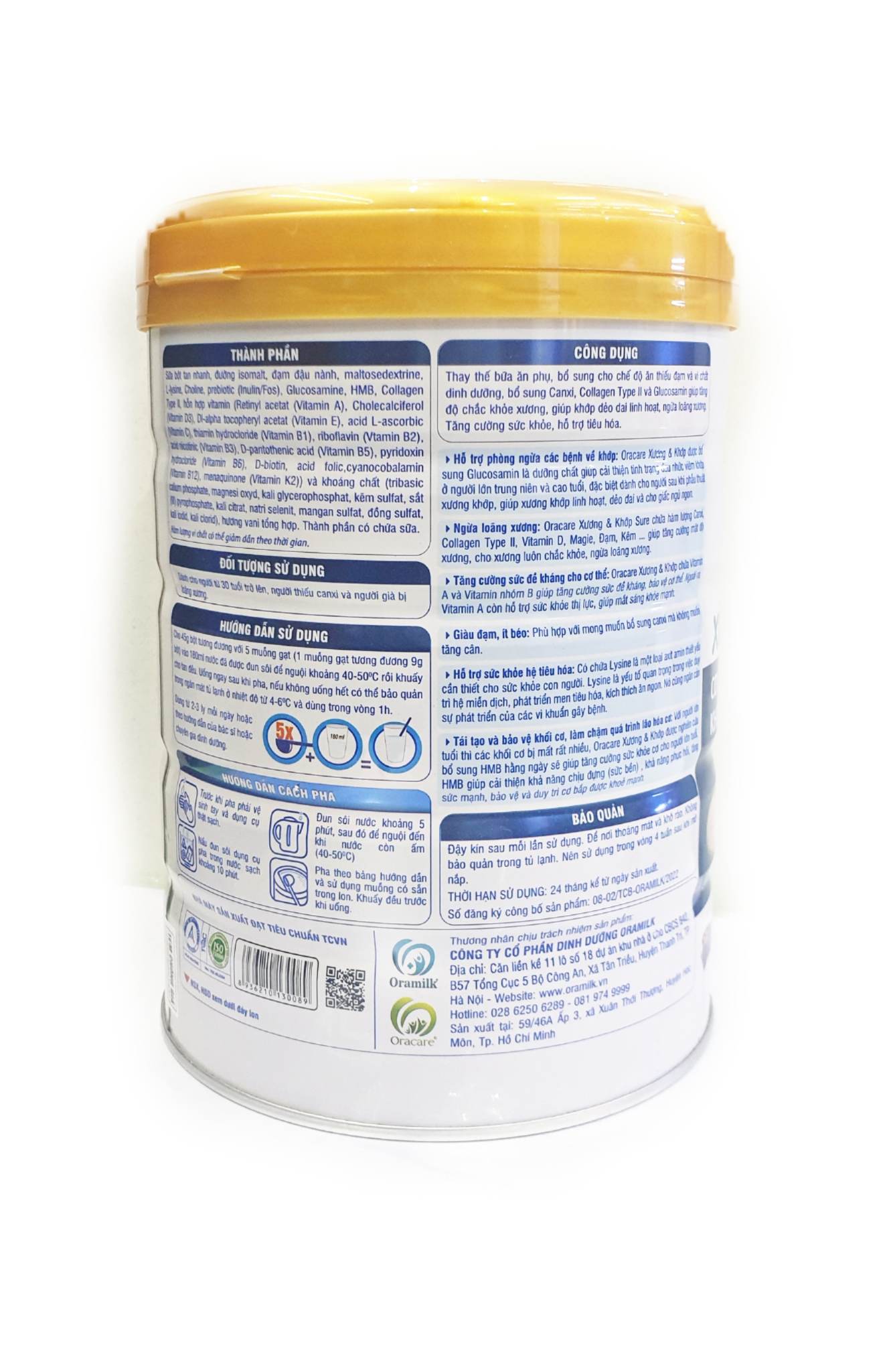 Sữa OraCare XƯƠNG & KHỚP lon 900g - Sữa dinh dưỡng cho người cần bổ sung canxi
