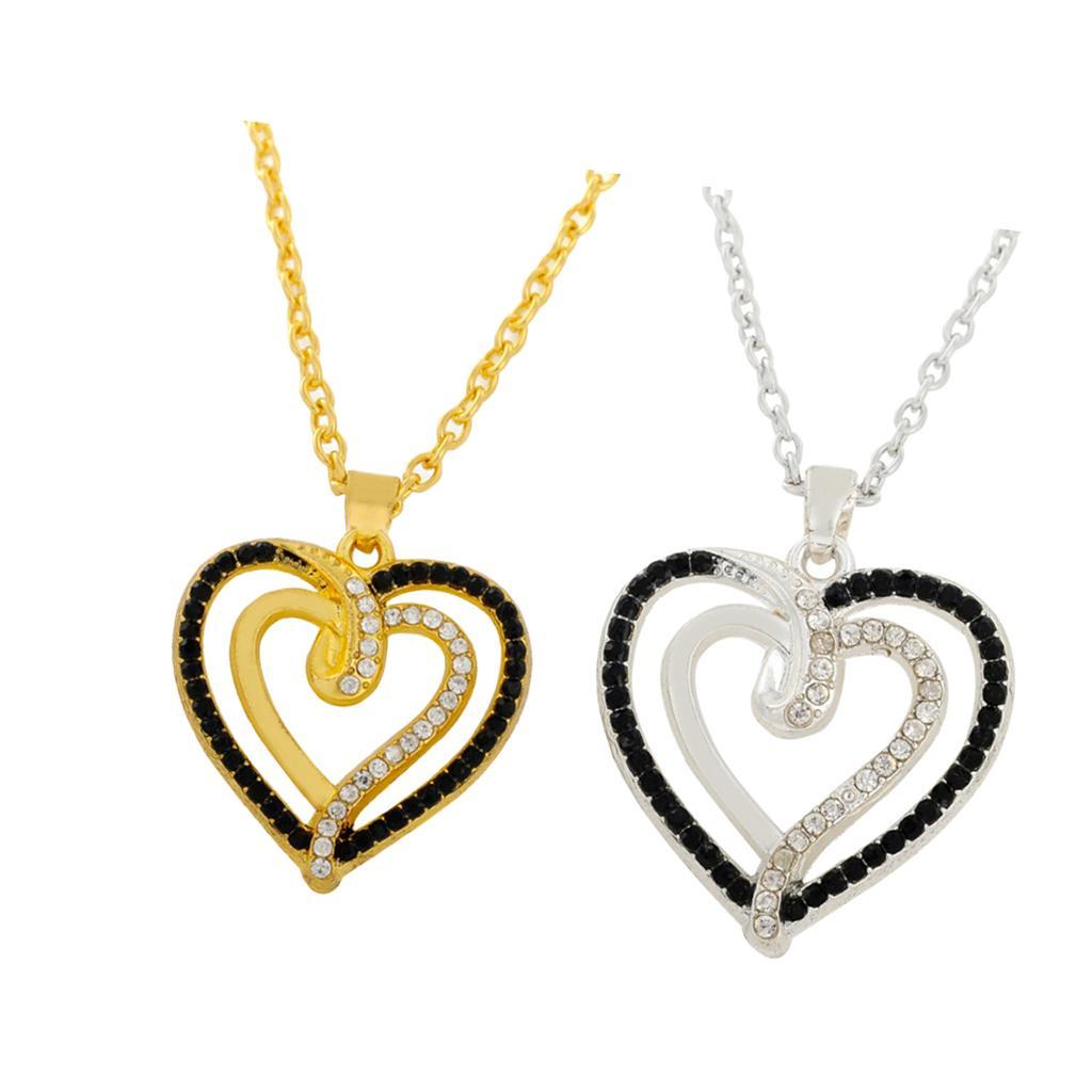 Black and white crystal heart necklace gift for women