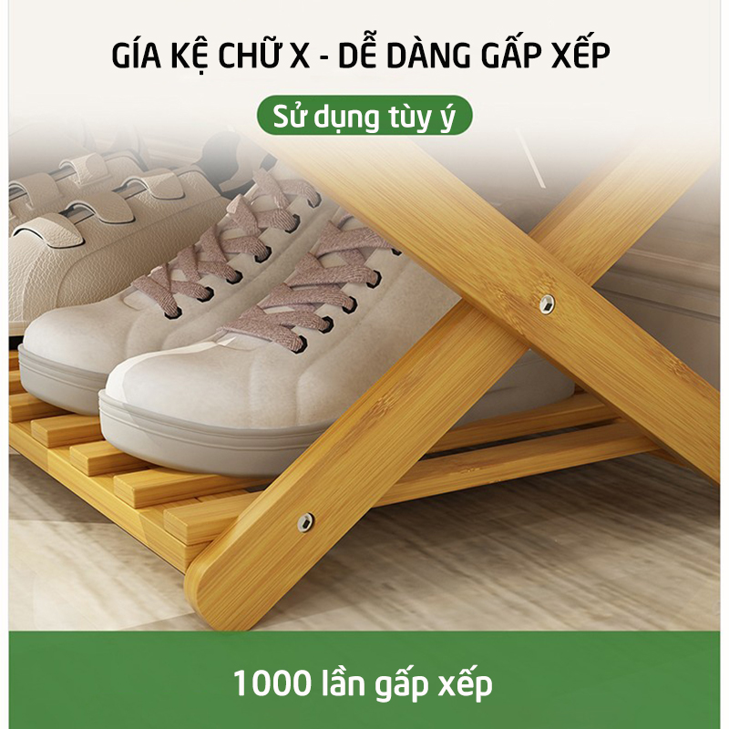 Kệ giày dép nhiều  tầng gỗ tre, giá giày gấp xếp gọn nhẹ, không cần lắp ráp để giày ,dép vật dụng, cây cảnh cho người lớn sang trọng cho gia đình, nhà trọ, chung cư, kí túc xá_HL137-KDG