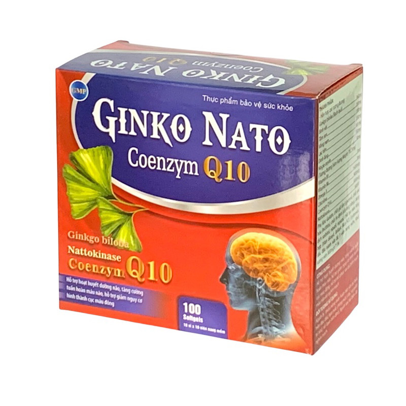 Viên uống bổ não GINKO NATO COENZYME Q10 Hộp 100 viên - Giúp hoạt huyết, giảm xơ vữa động mạch, tăng cường máu lên não, vinaphar