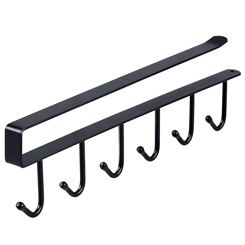 Giá 6 móc treo đồ đa năng tiện lợi gắn cài kẹp dưới tủ bếp tủ quần áo, kệ bàn để cốc ly, dụng cụ nấu ăn