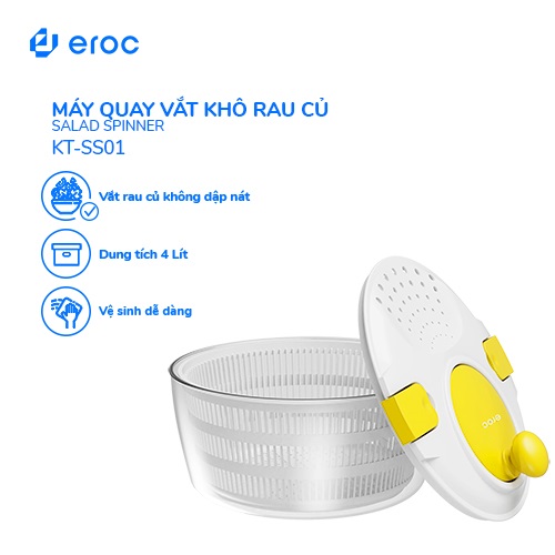 Máy Quay Vắt Khô Rau Củ Kèm Rổ Vắt Không Làm Nát Rau Eroc V-KT-SS01 SALAD SPINNER - Hàng Chính Hãng