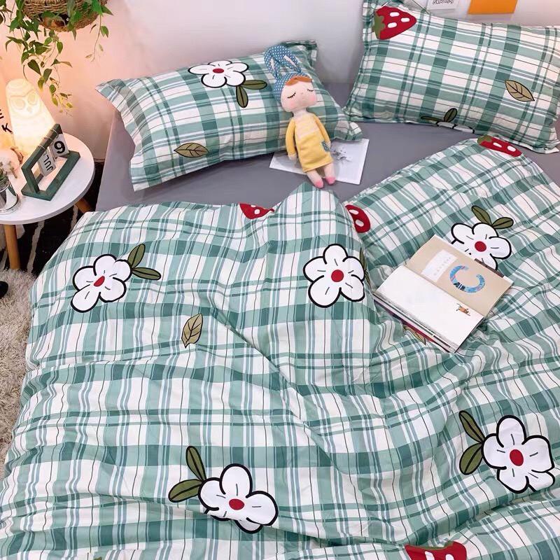 Bộ Chăn Ga Gối Cotton Poly M2T bedding chăn ga Hàn Quốc kẻ xước hoa đủ size miễn phí bo chun